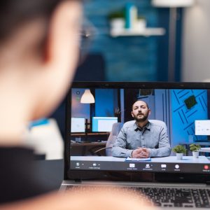 Artists discussing with their music with the interviewer on online videocall