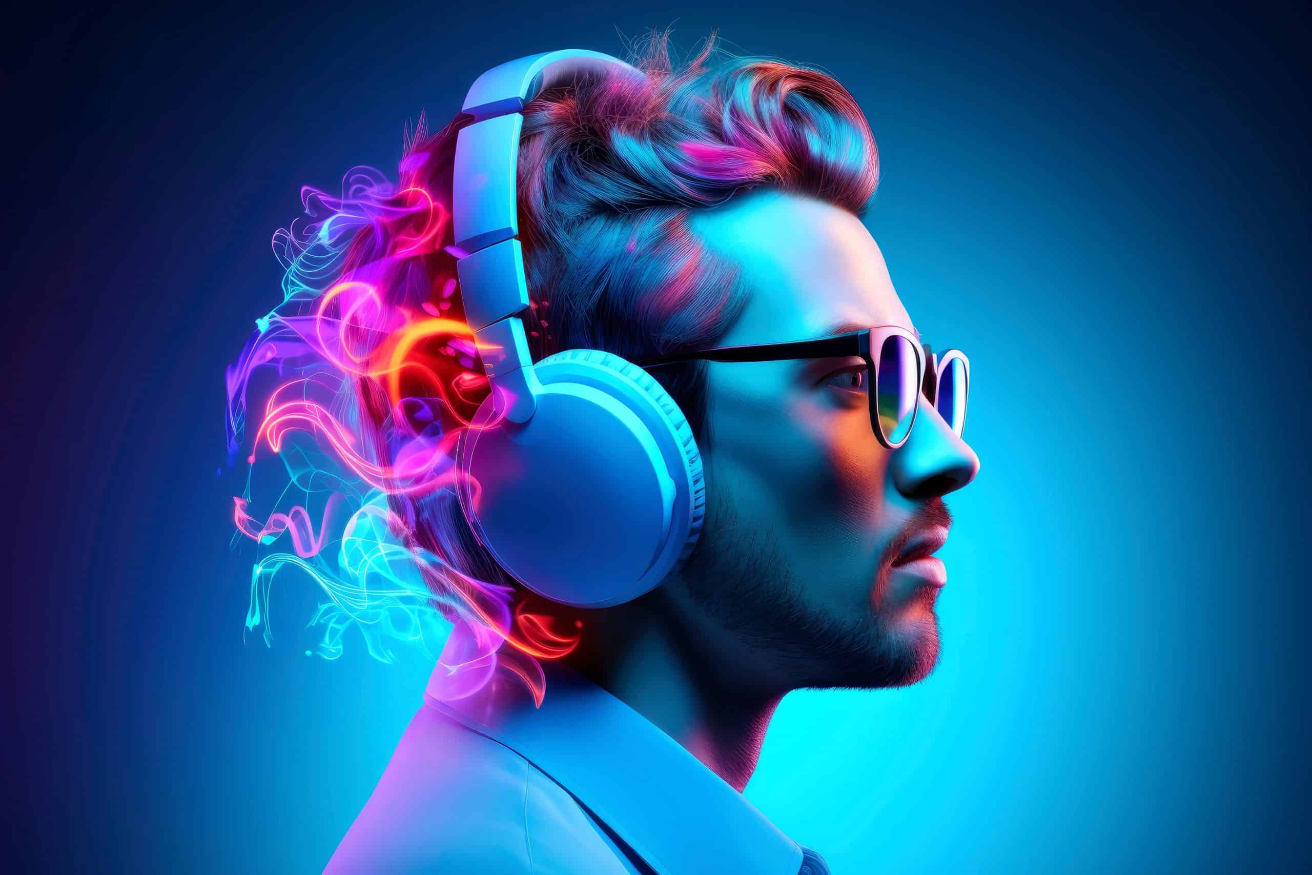 Man with Headphones on listen to music