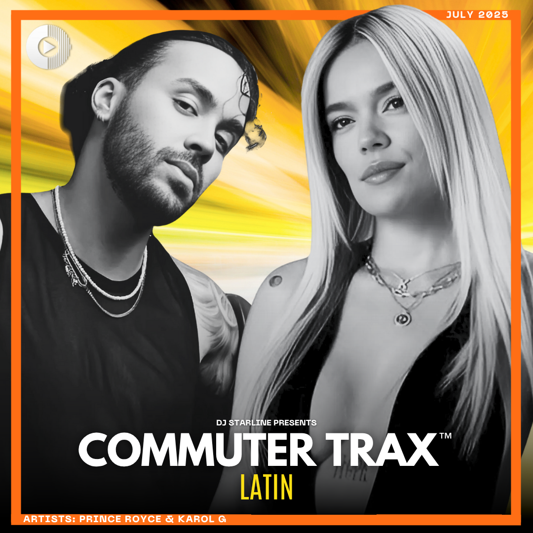 Commuter Trax: Latin - July 2025 Cover, featuring Prince Royce and KAROL G